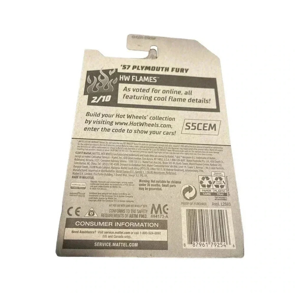 2020 Hot Wheels #168 HW Flames 2/10 '57 PLYMOUTH FURY Blue Variant w/Black St8Sp - Picture 2 of 2